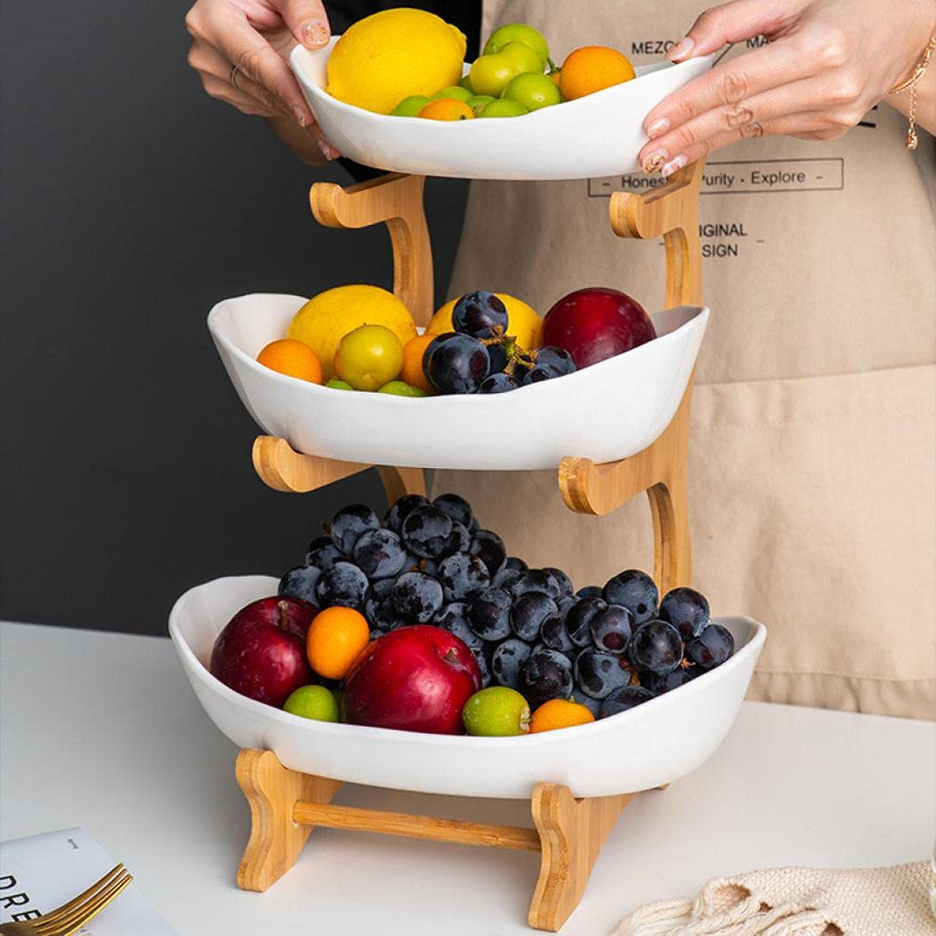 3 Tier Ceramic Fruit Basket with Holder U8923