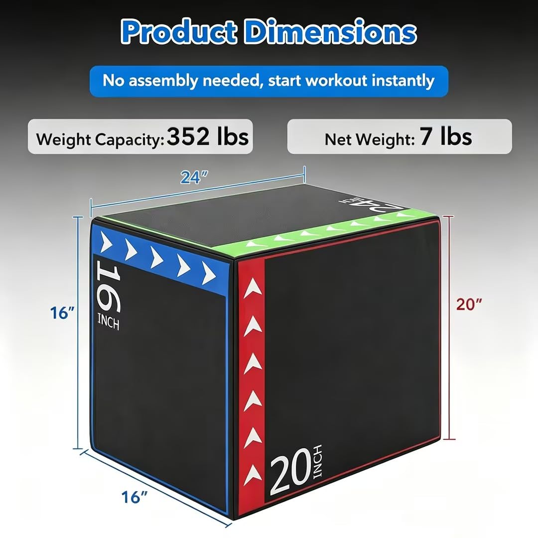 3 in 1 Plyometric Jump Box 16/20/24 Inch Soft Foam D6182