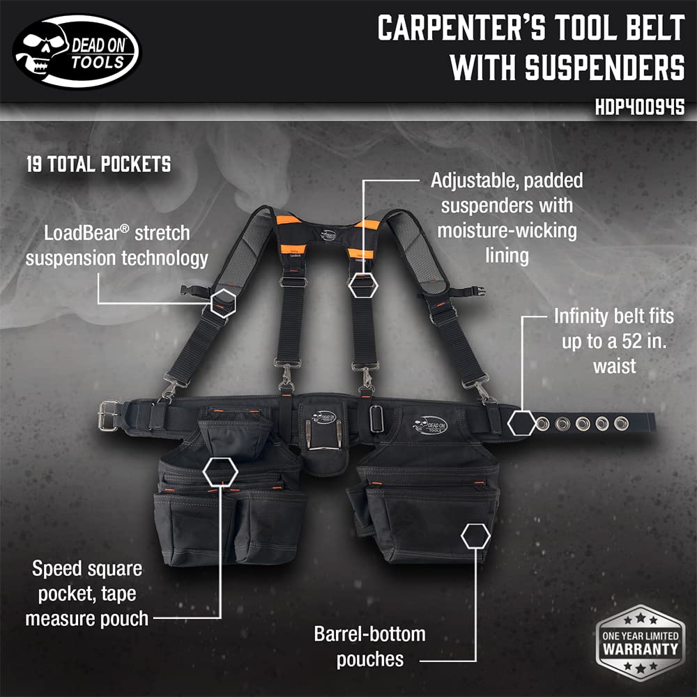 Black 1680 Denier Poly Carpenter’s Tool Belt with Suspenders N635116