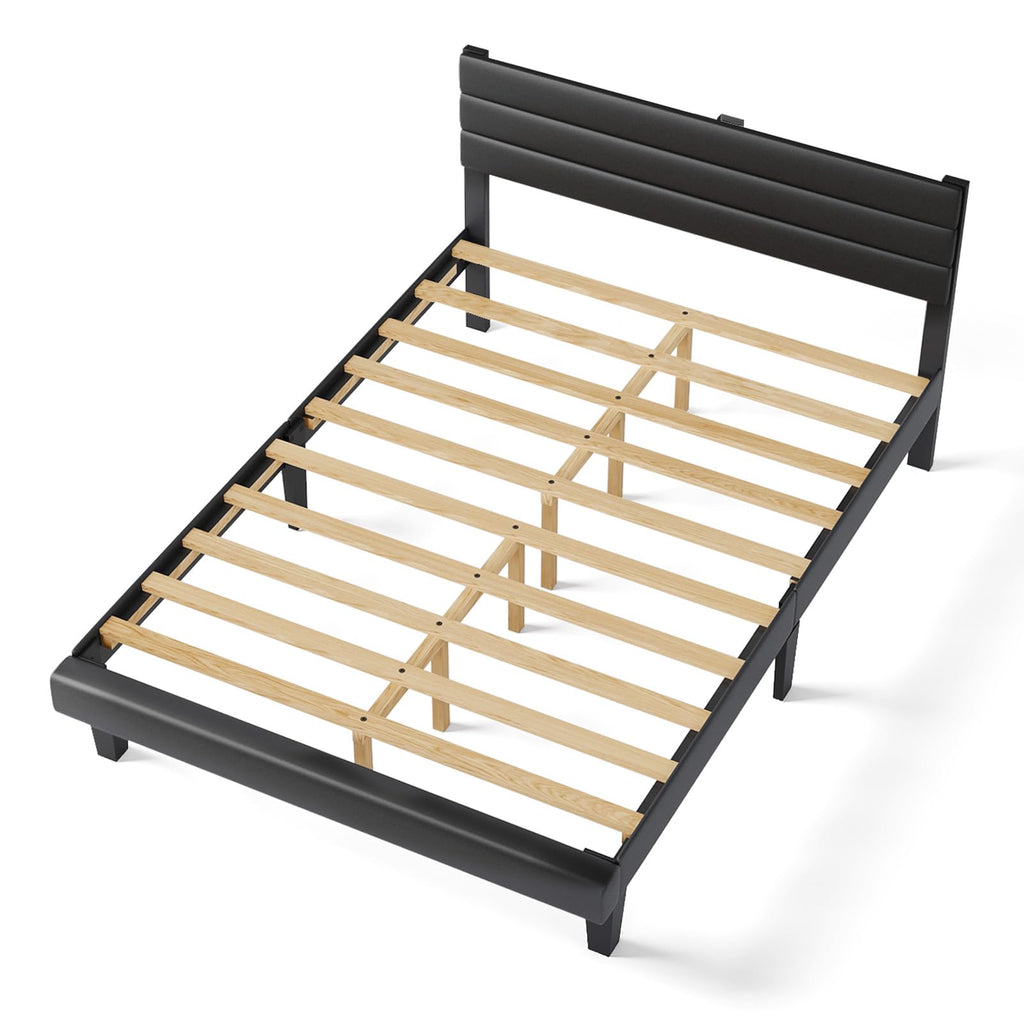 Full Faux Leather Upholstered Platform Bed Frame with Adjustable Headboard F496890