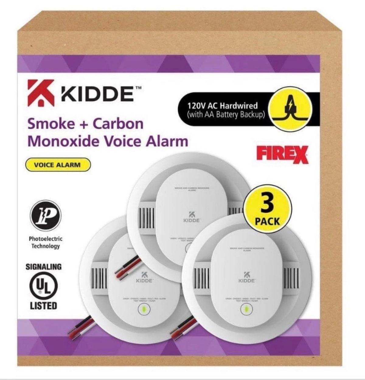 Hardwired Smoke & Carbon Monoxide Detector, 3 Pack I484246