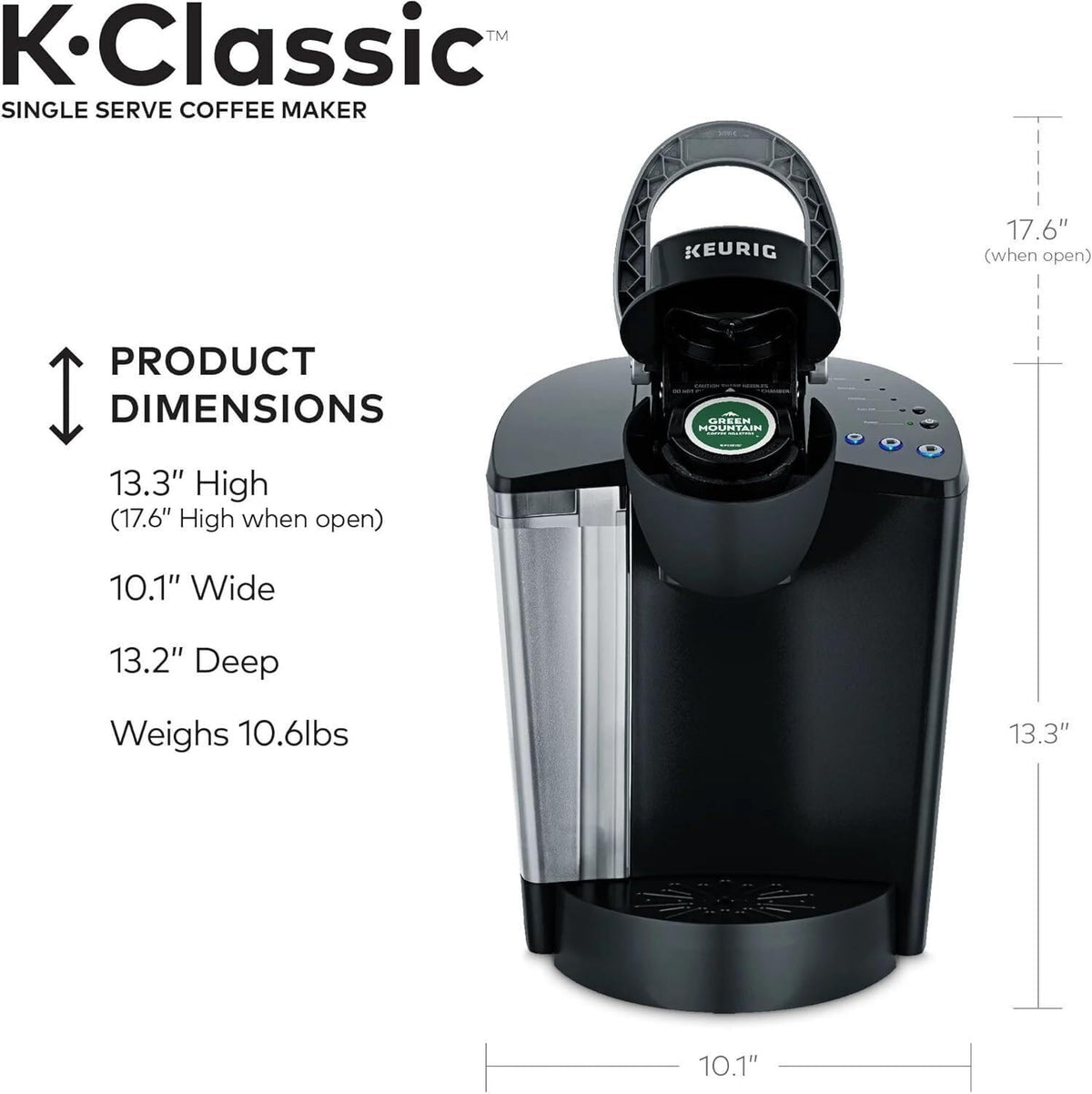 Single Serve K-Cup Pod Coffee Maker, 3 Brew Sizes, 48oz Removable Reservoir, Black Q3462