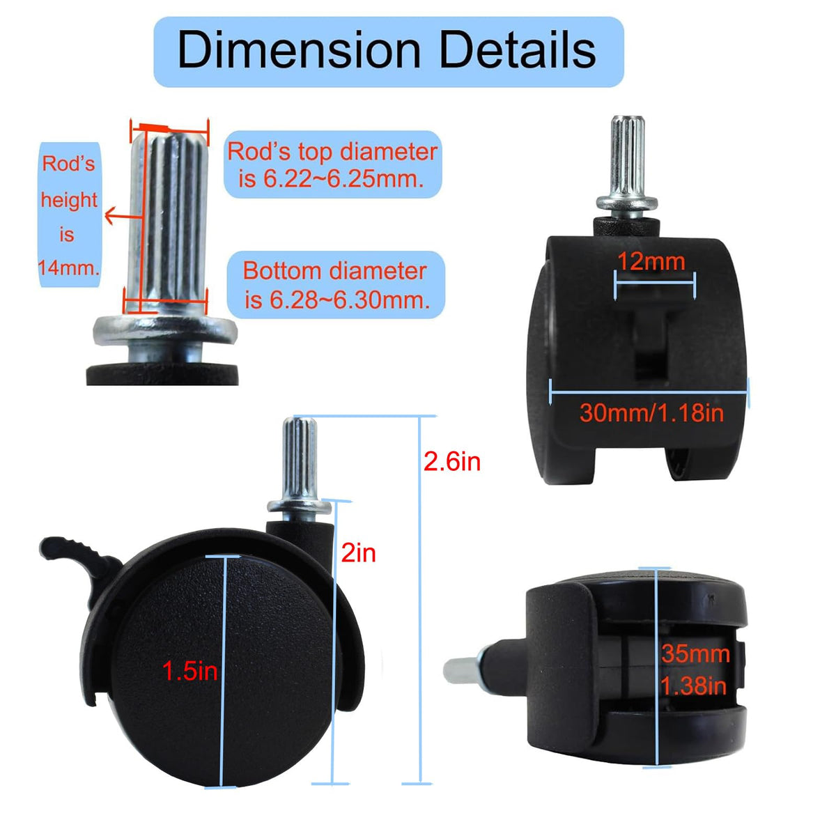 1.5 Inch Locking Swivel Caster Wheels 4 Pack Q648426