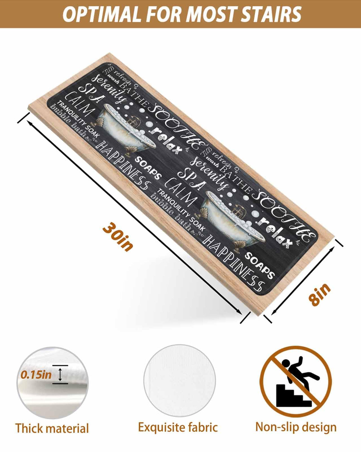 Black Vintage Art Non Slip Carpet Stair Treads 10 Pack 8x30 inch Y6268