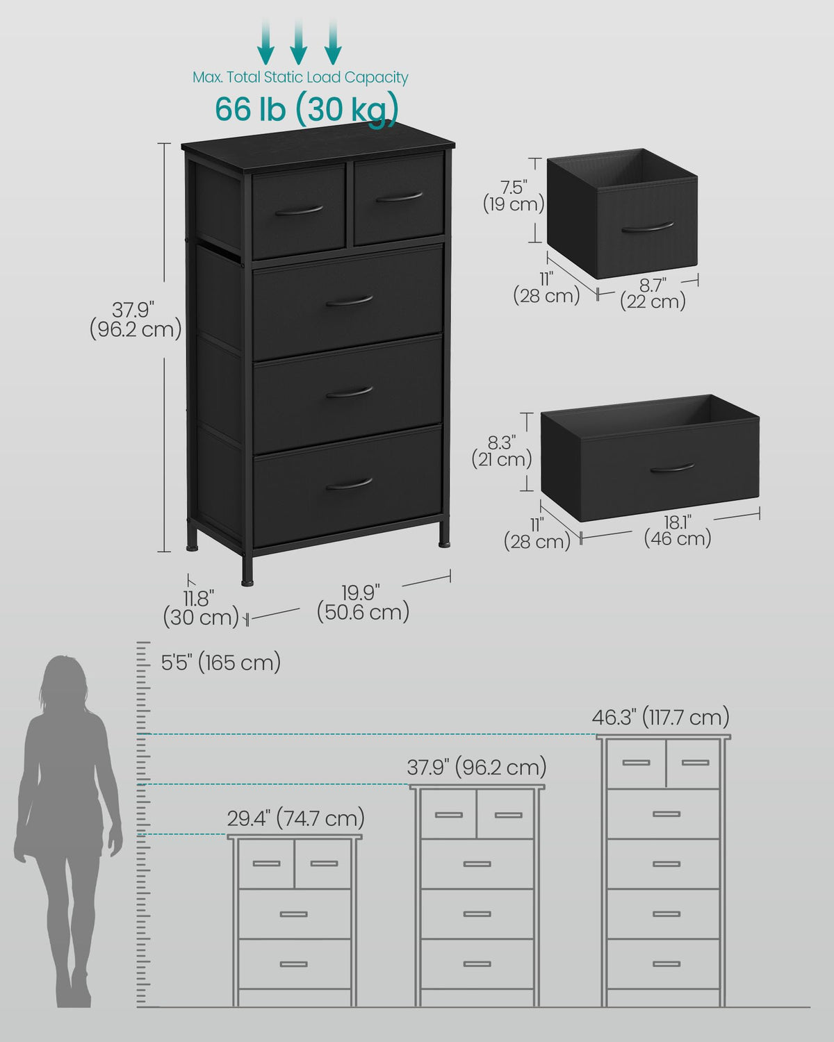 Tall Dresser with 5 Fabric Drawers O842