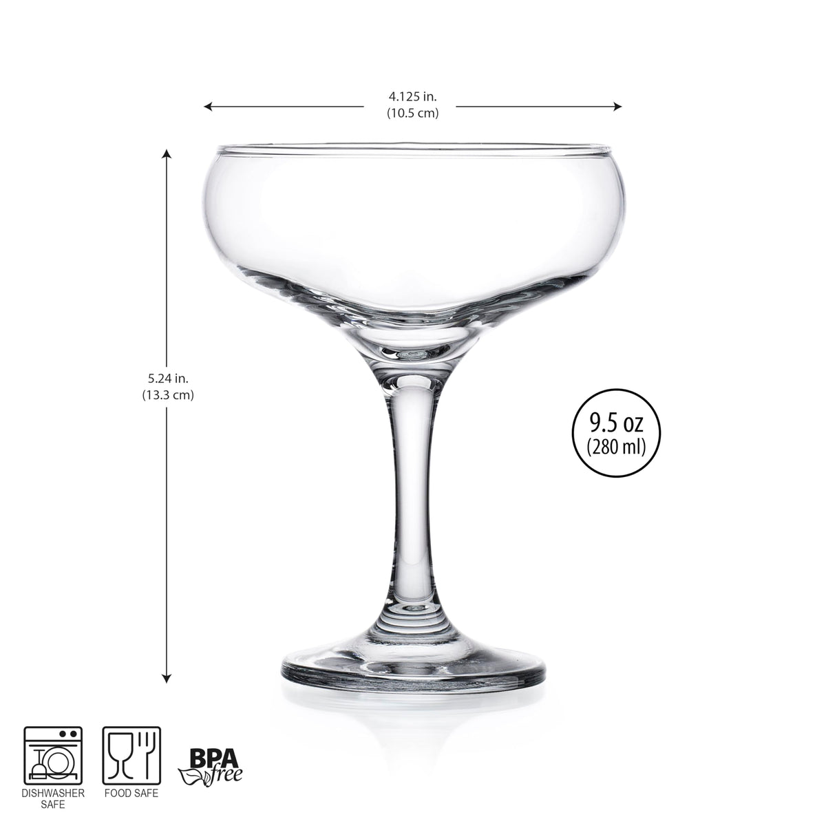 9.5 oz Coupe Cocktail Glasses Set 6 Pcs T812103