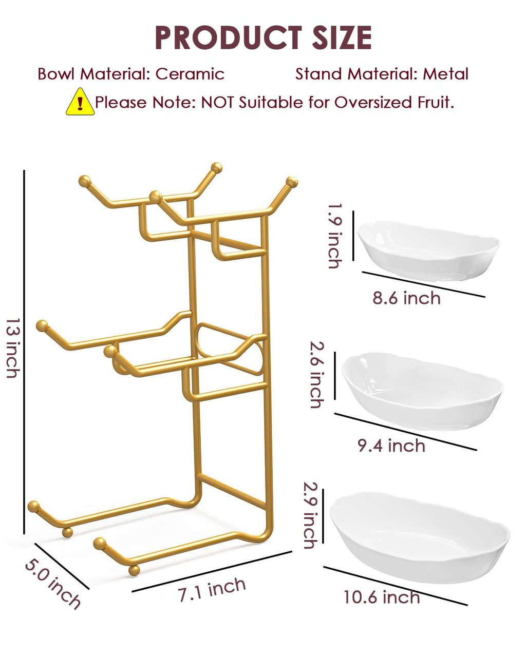 3 Tier Ceramic Fruit Bowl with Stand J3446