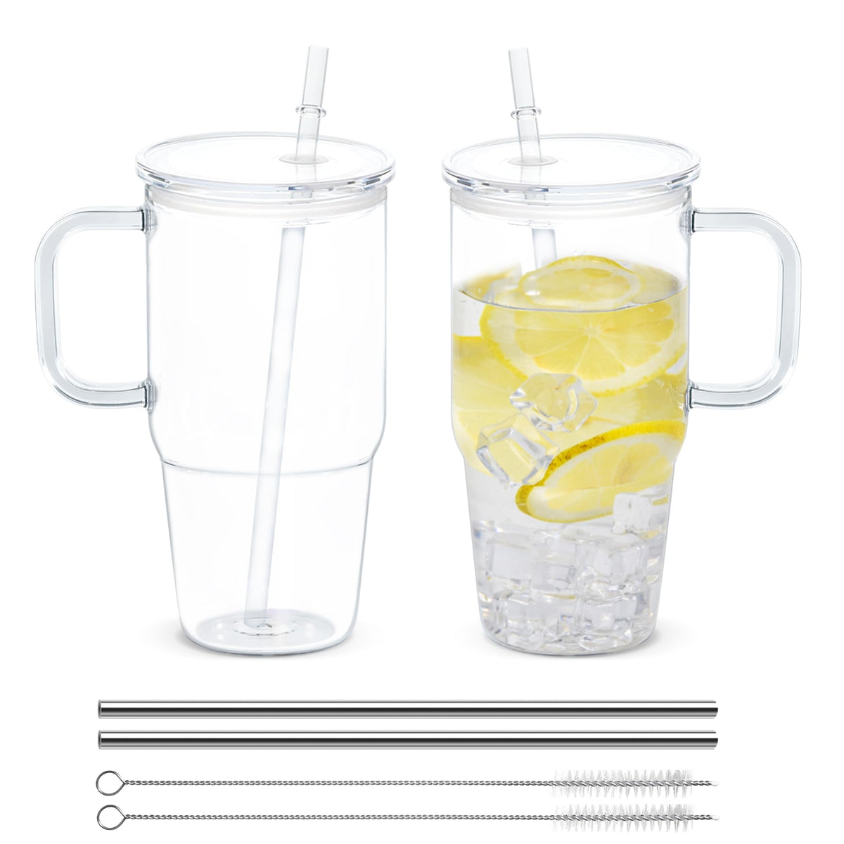 20oz 2Pack Clear Plastic Tumbler with Handle Lid and Straw Y291074