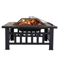 32 Inch Metal Square Outdoor Wood Burning Fire Pit Table Y771023