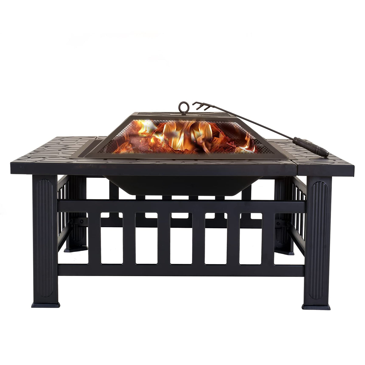 32 Inch Metal Square Outdoor Wood Burning Fire Pit Table Y771023