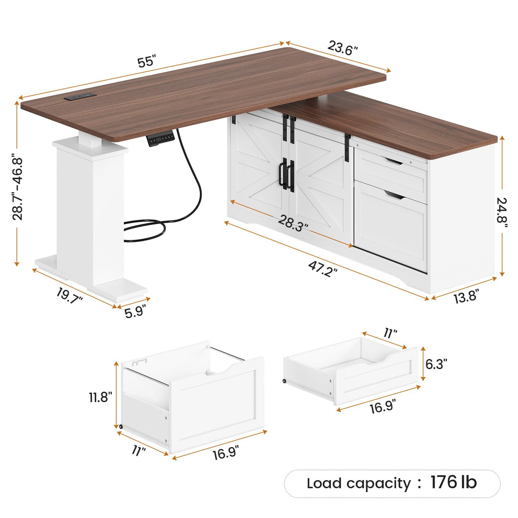 55 inch L Shaped Standing Desk with Storage Drawers I1210