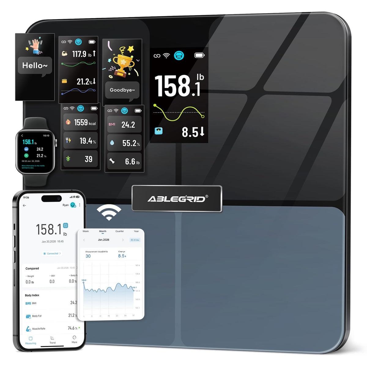 WiFi Smart Bathroom Scale 500 lb X41470