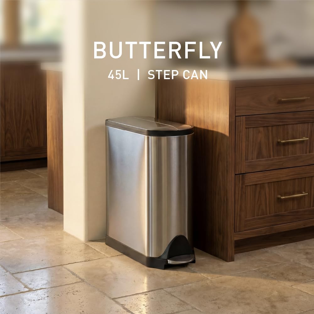 45 Liter Brushed Stainless Steel Step Trash Can L344
