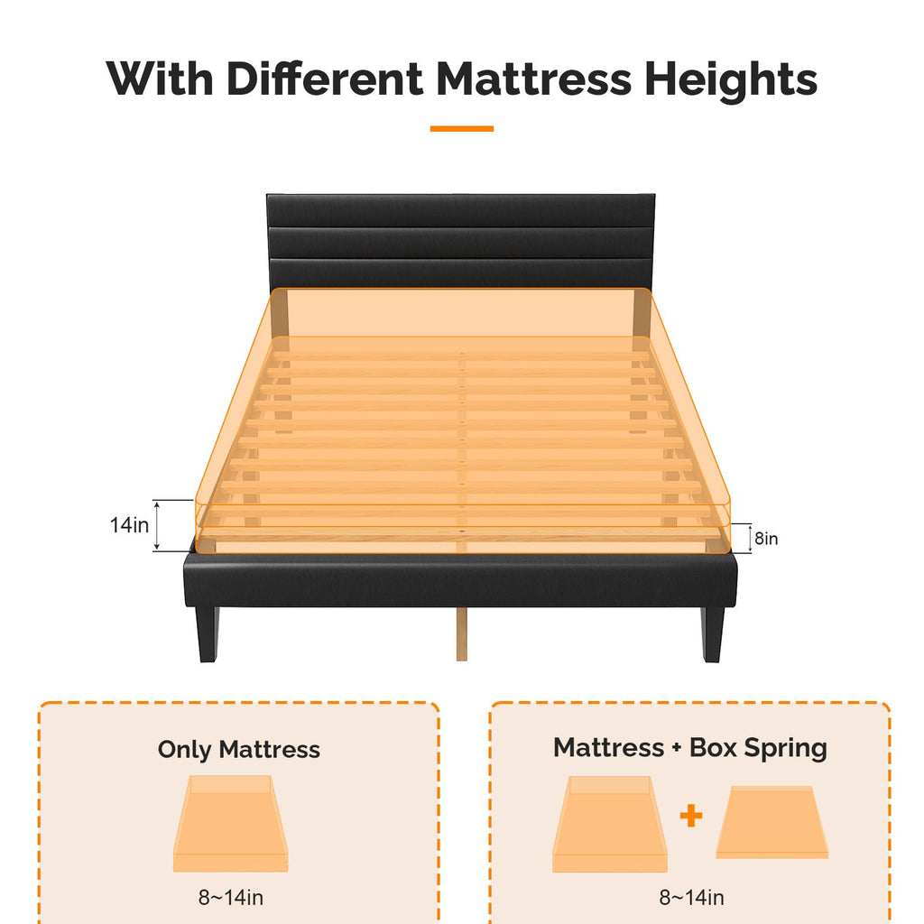 Full Faux Leather Upholstered Platform Bed Frame with Adjustable Headboard F496890