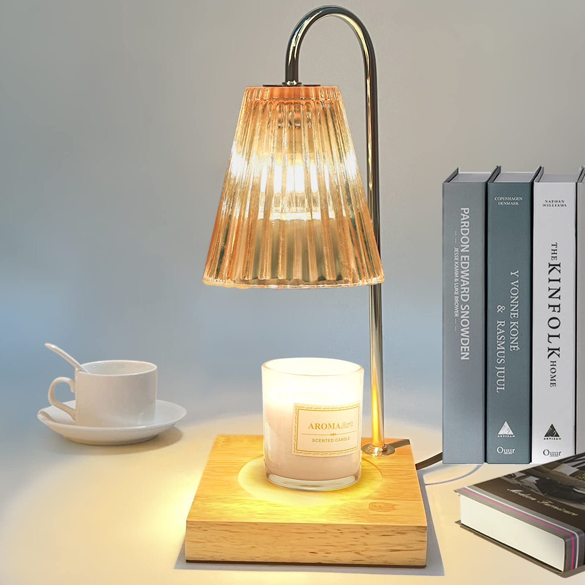 Dimmable Candle Warmer Lamp with Timer Wood Base W846093