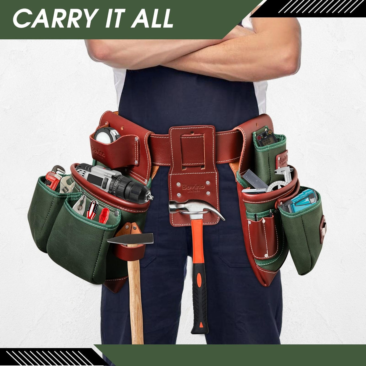 Nylon and Leather 21-Pocket Tool Belt with Hammer Holder M27761