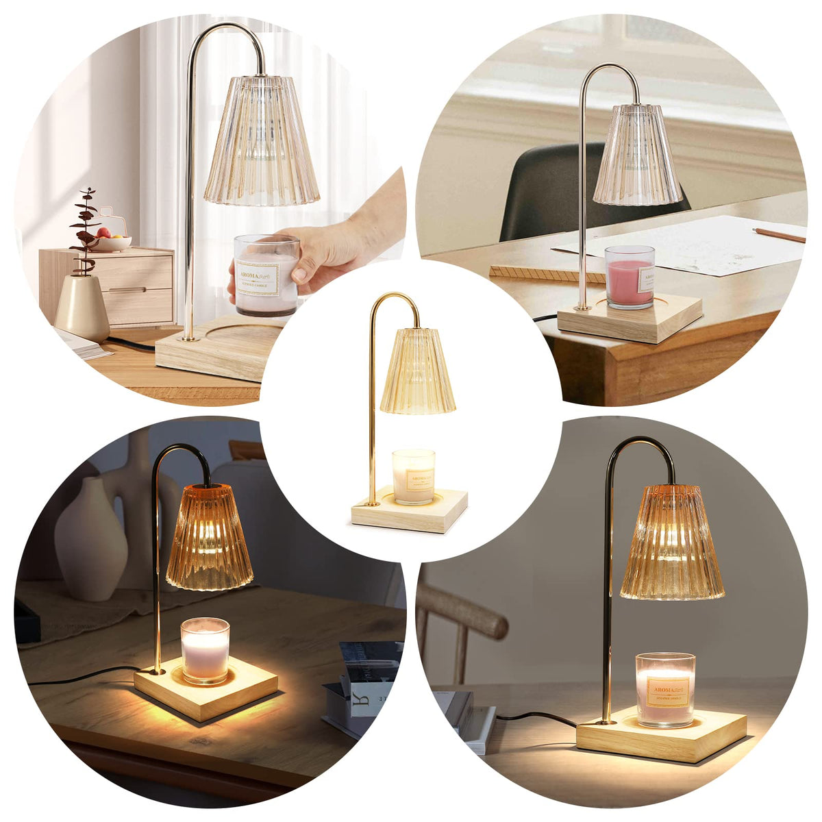 Dimmable Candle Warmer Lamp with Timer Wood Base W846093