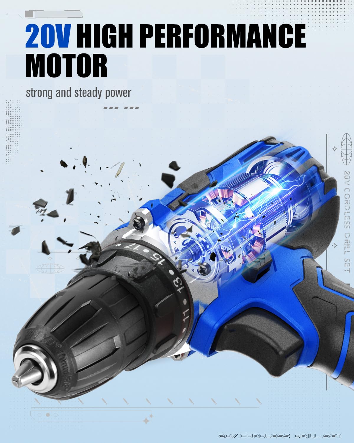 20V Cordless Drill Set with Battery and Charger J302043