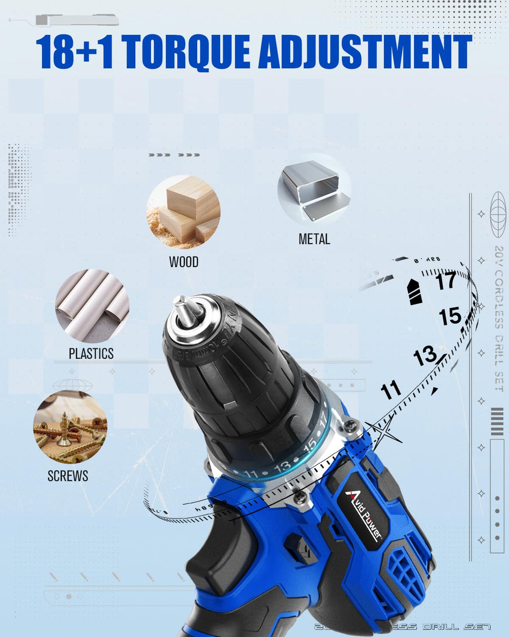 20V Cordless Drill Set with Battery and Charger J302043