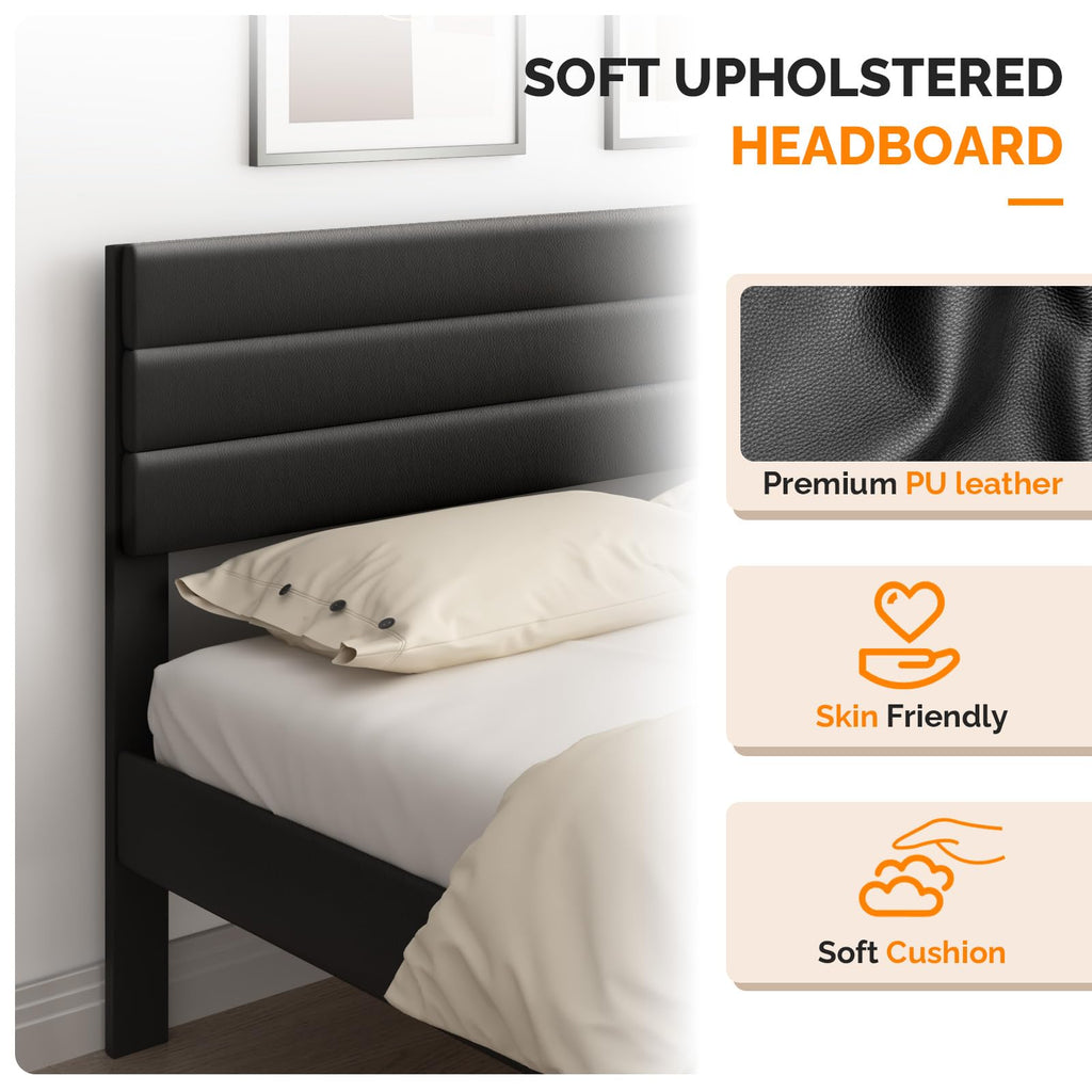 Full Faux Leather Upholstered Platform Bed Frame with Adjustable Headboard F496890