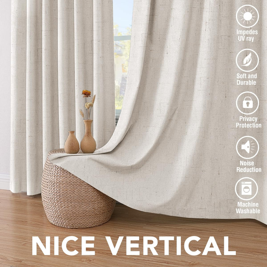 100% Blackout Linen Curtains 84" L 2 Panels Ivory U473