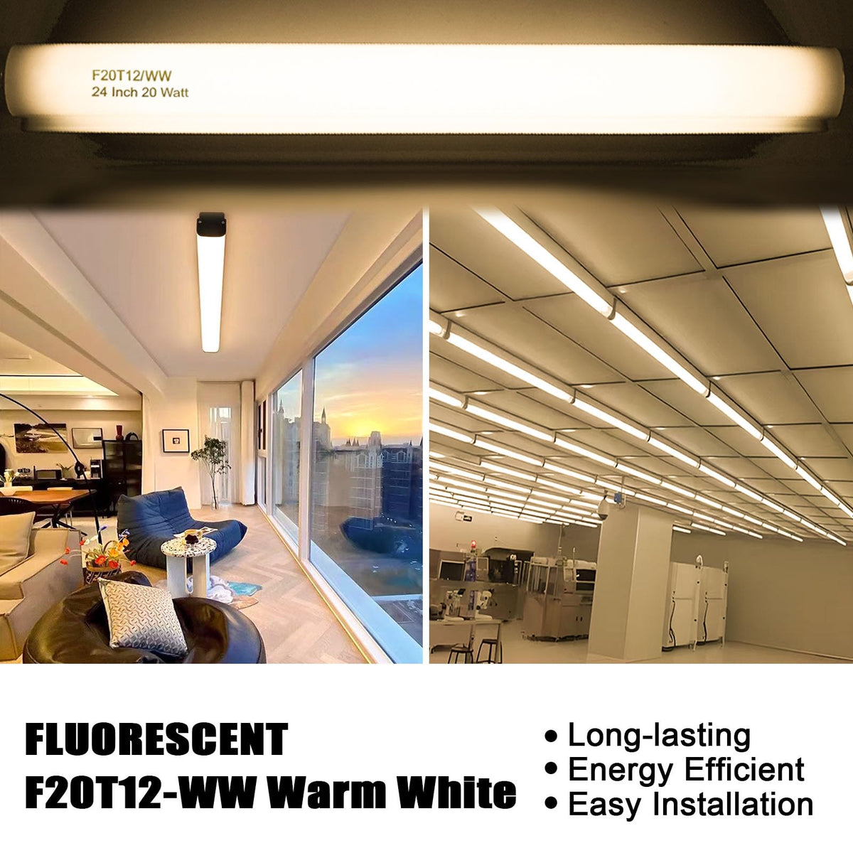 20 Watt Soft Warm White T12 Fluorescent Tube Light Bulb 24 Inch 4 Count V669