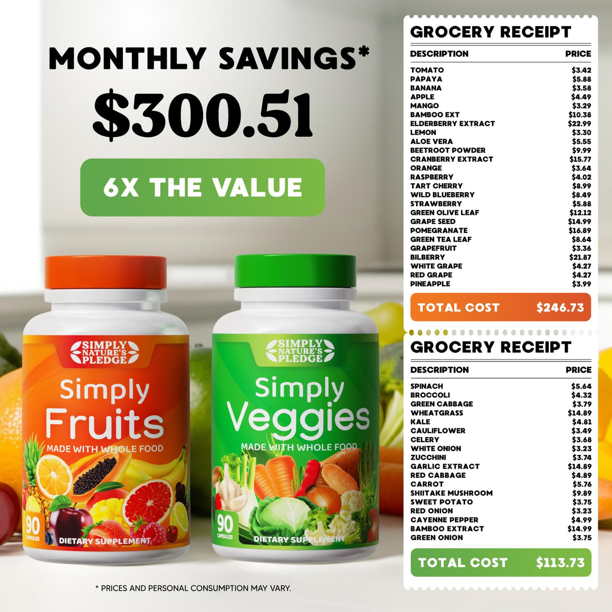 Fruits & Vegetables Supplement, 540 Capsules, 6-Pack I728568