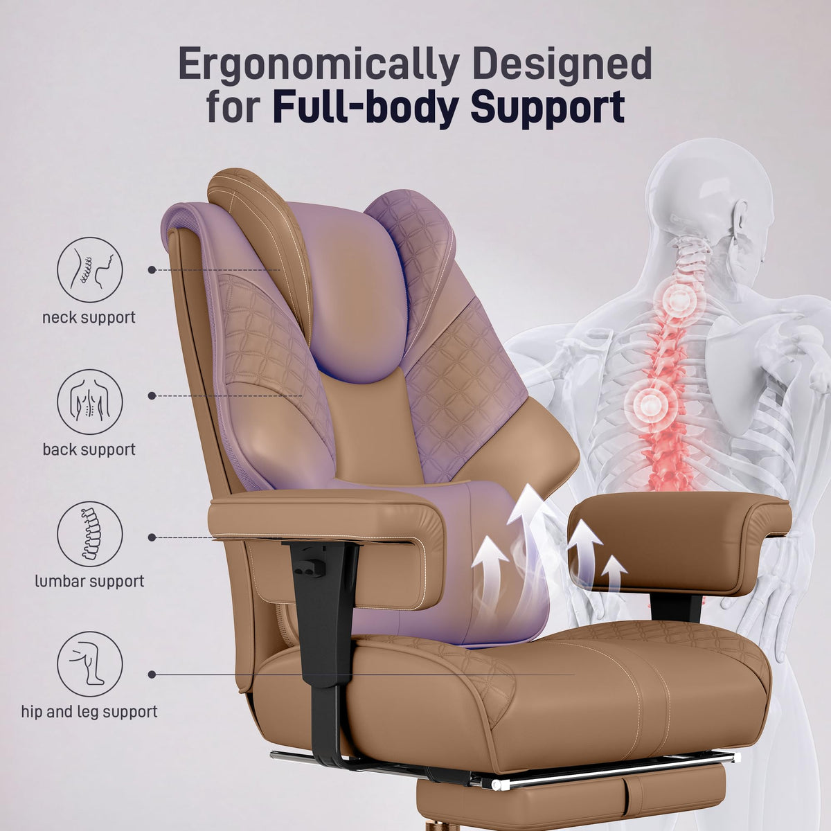 Big and Tall Executive Office Chair with Footrest and Lumbar Support S221