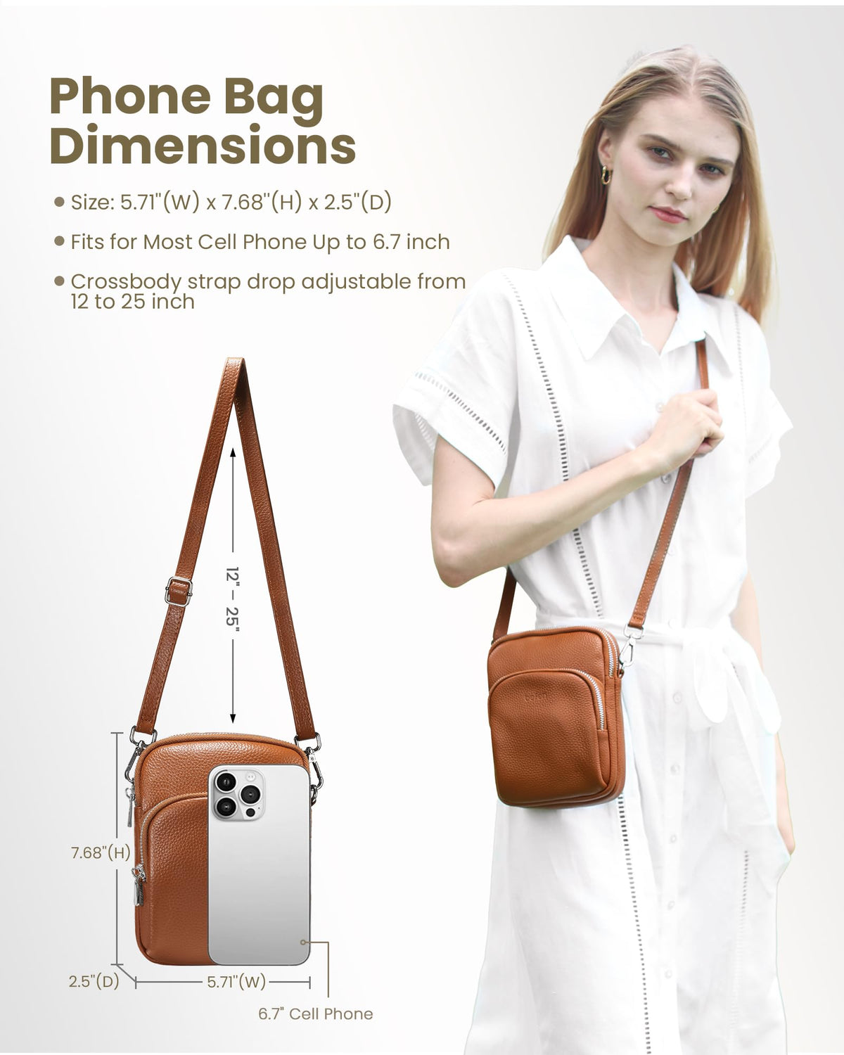 Small Genuine Leather Crossbody Bag with RFID Blocking Card Slots V48944