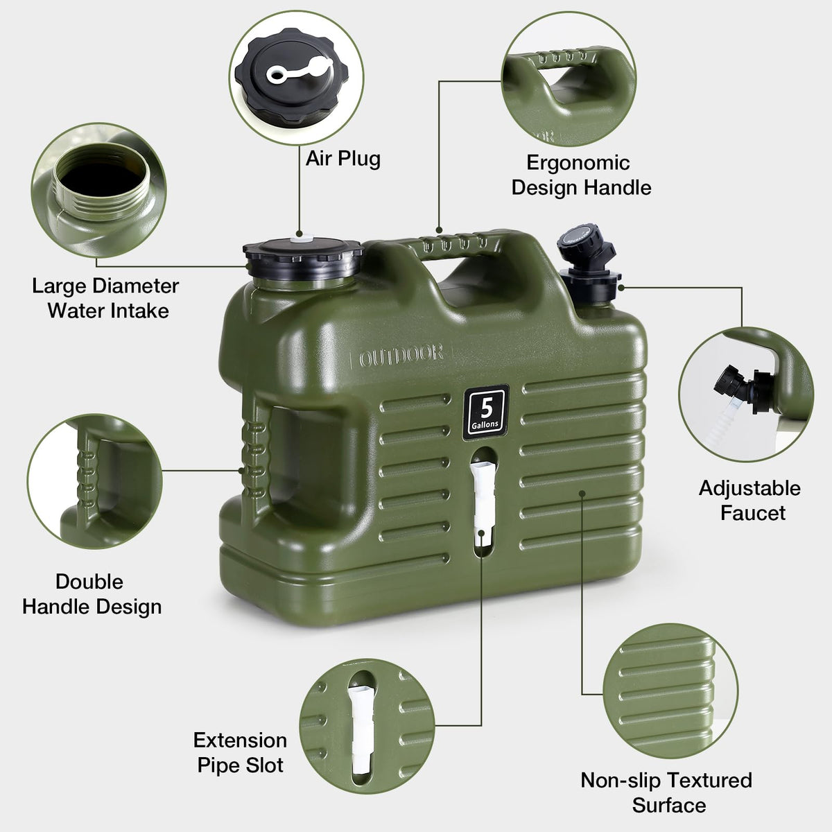 5 Gallon BPA Free Water Jug with Spigot Green H82721