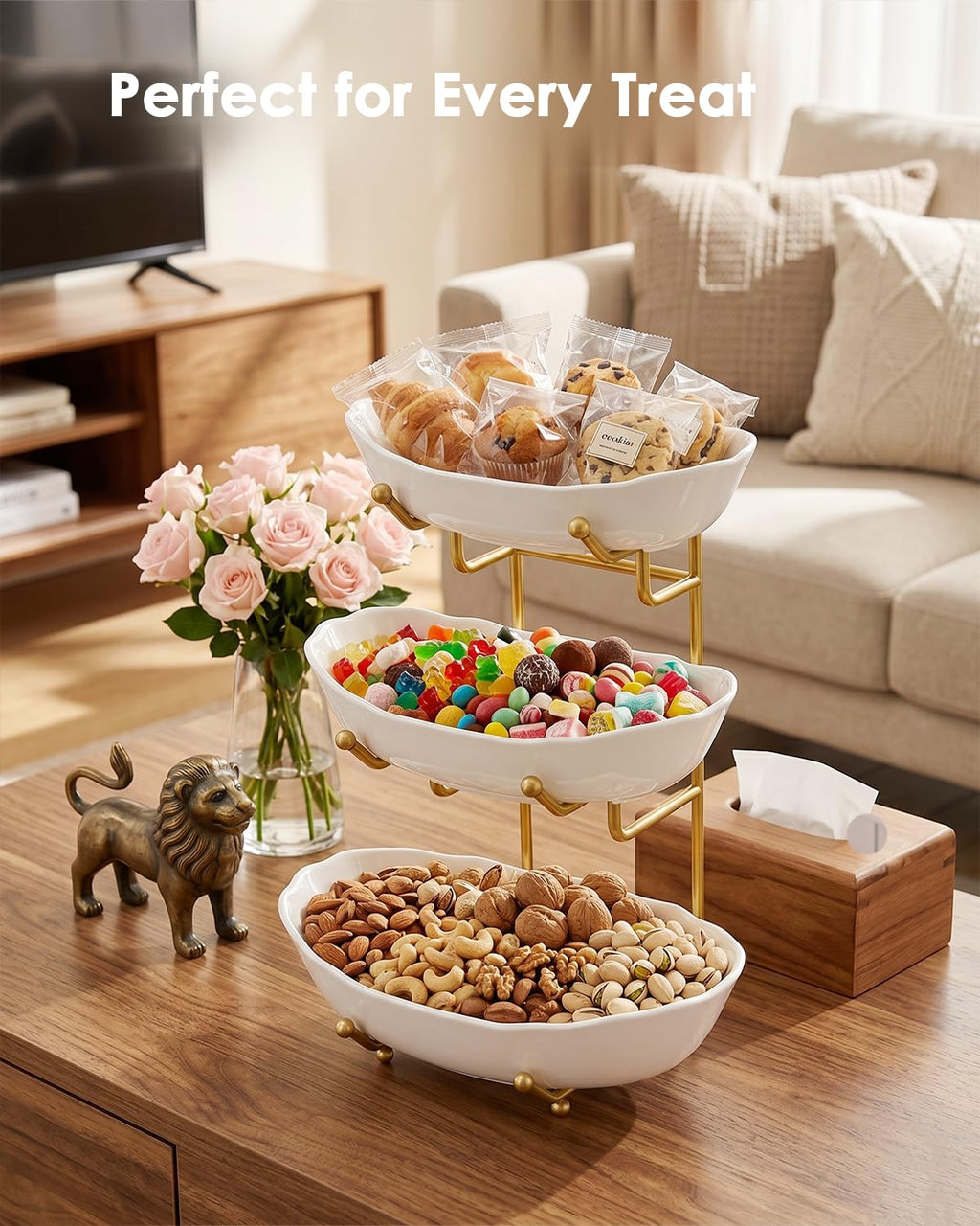 3 Tier Ceramic Fruit Bowl with Stand J3446