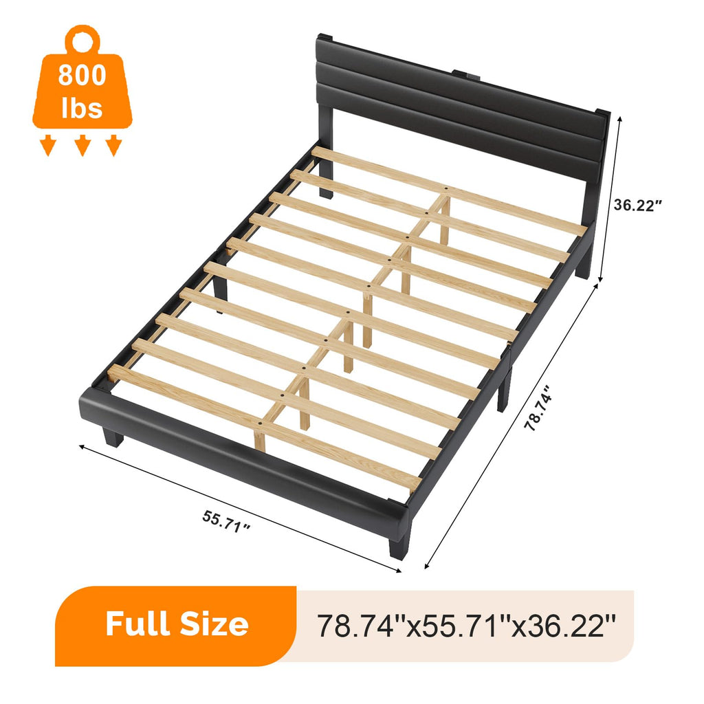 Full Faux Leather Upholstered Platform Bed Frame with Adjustable Headboard F496890