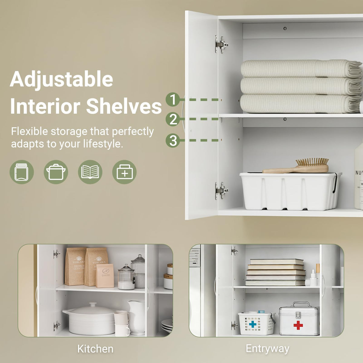 White 3-Door Bathroom Wall Cabinet P922