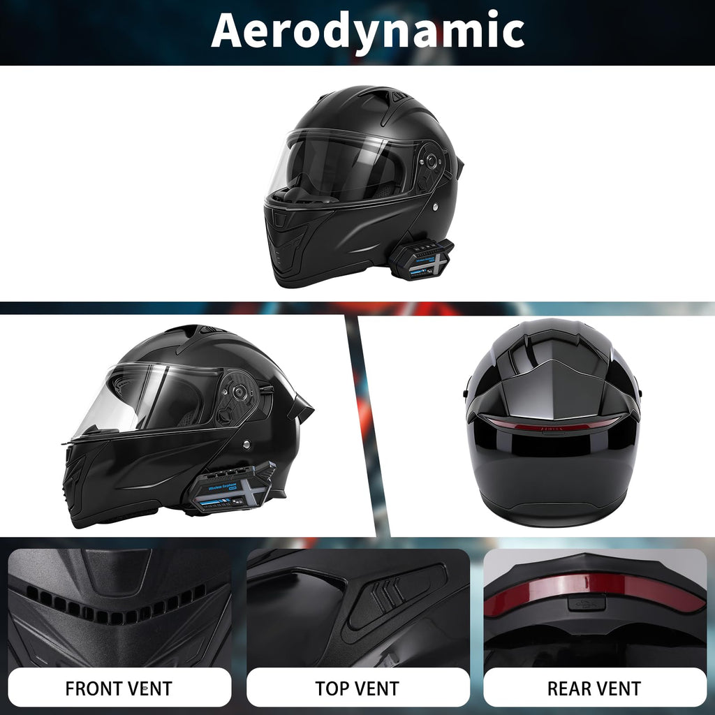 DOT Certified Flip-Up Dual Visor Bluetooth Modular Motorcycle Helmet D260