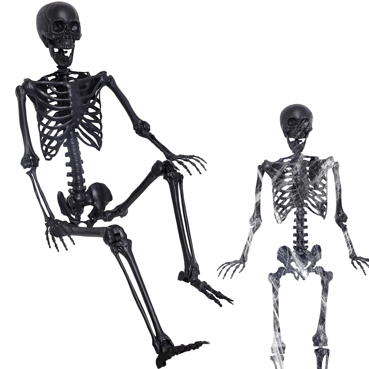 5.4Ft Poseable Skeleton with Spider Webs and Fake Spiders P352