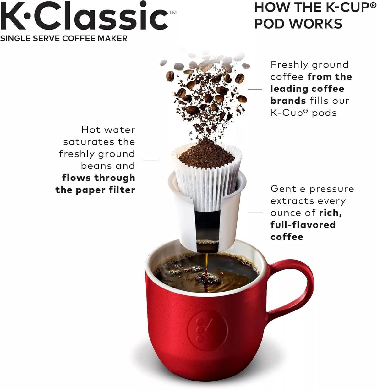 Single Serve K-Cup Pod Coffee Maker, 3 Brew Sizes, 48oz Removable Reservoir, Black Q3462