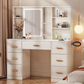 47'' White Vanity Desk with Mirror and Lights, 7 Drawers, 8 Storage Shelves S63069