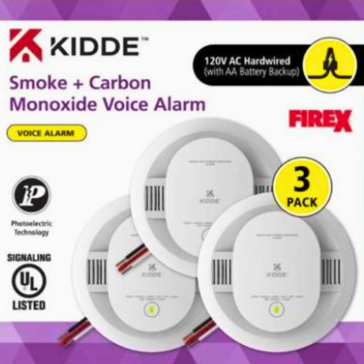 Hardwired Smoke & Carbon Monoxide Detector, 3 Pack I484246