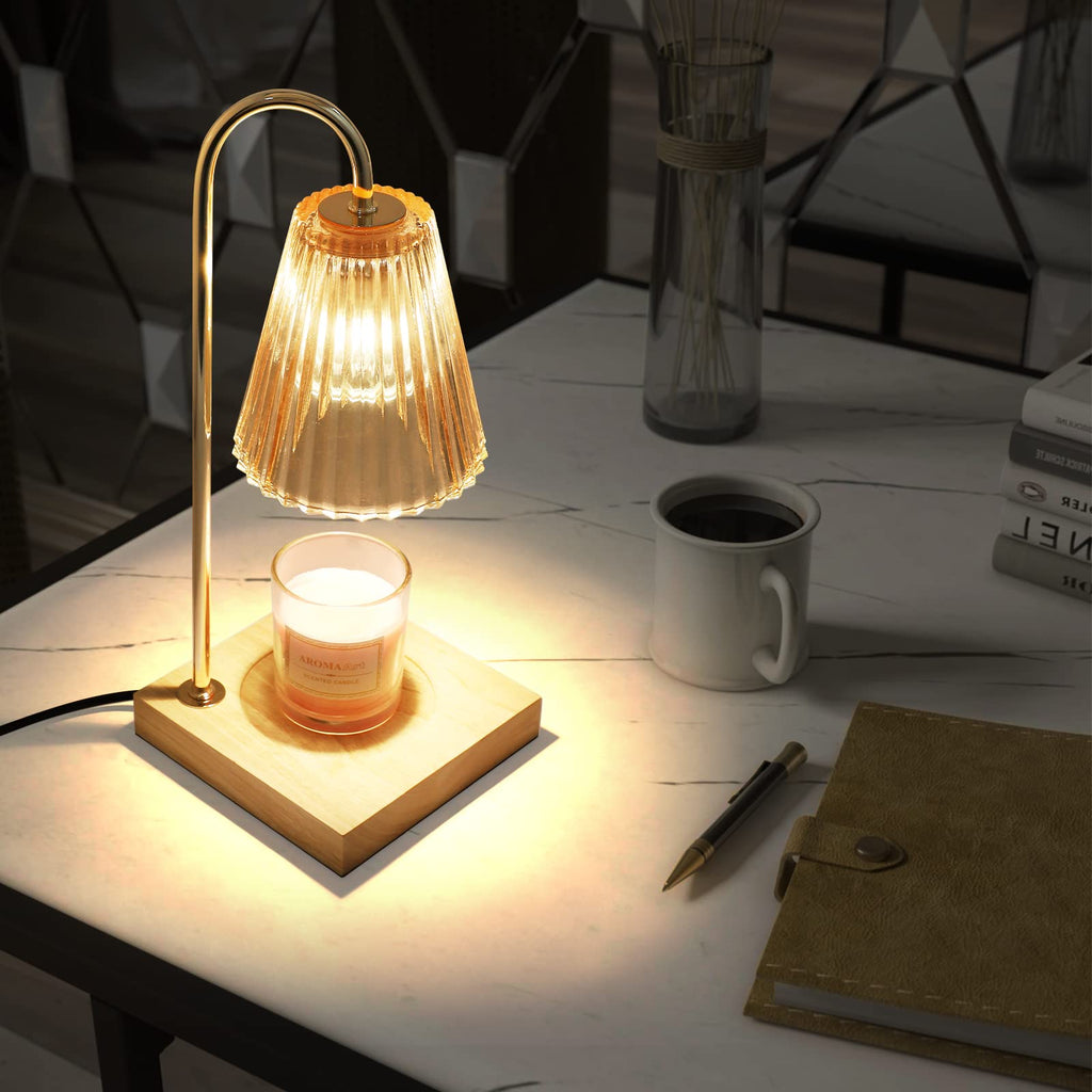 Dimmable Candle Warmer Lamp with Timer Wood Base W846093