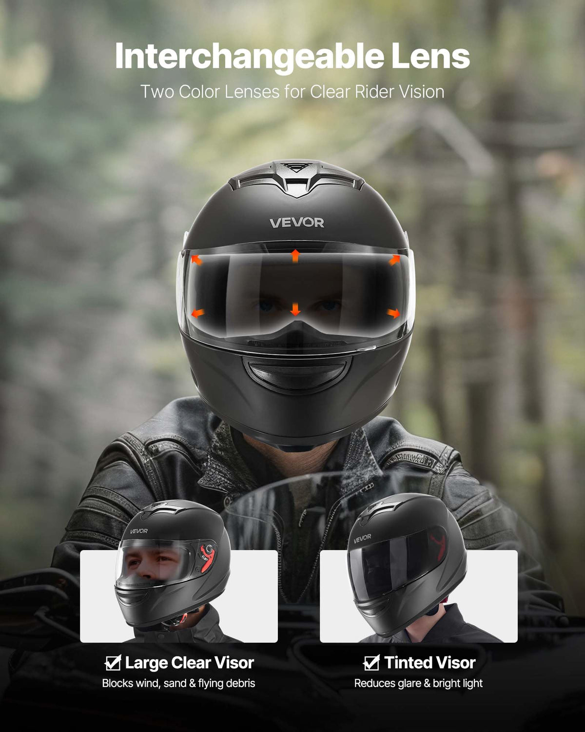 Full Face Motorcycle Helmet DOT Approved Dual Visor Interchangeable Lens M4682
