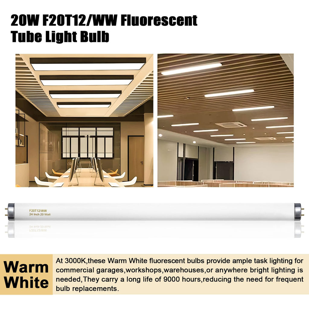 20 Watt Soft Warm White T12 Fluorescent Tube Light Bulb 24 Inch 4 Count V669