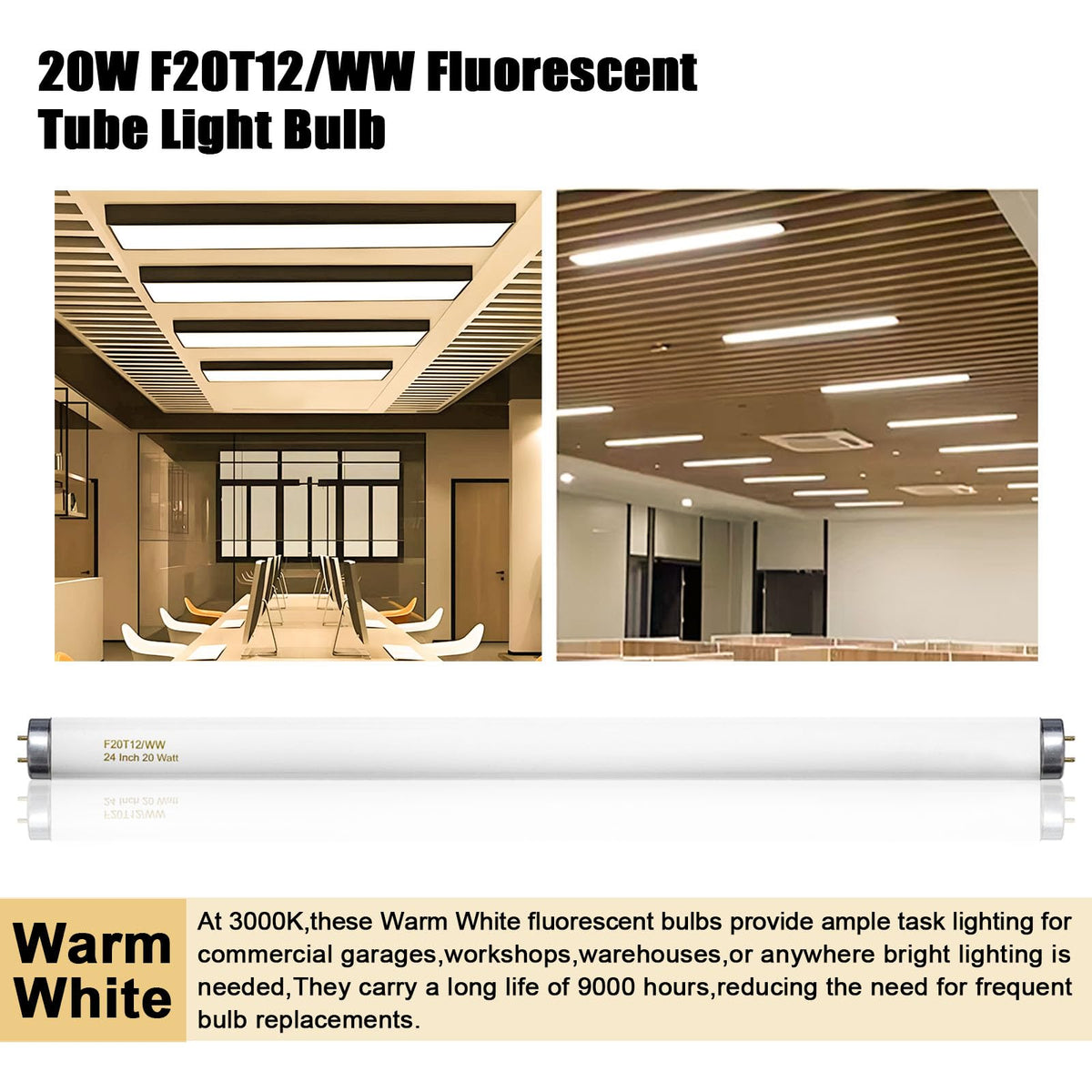 20 Watt Soft Warm White T12 Fluorescent Tube Light Bulb 24 Inch 4 Count V669