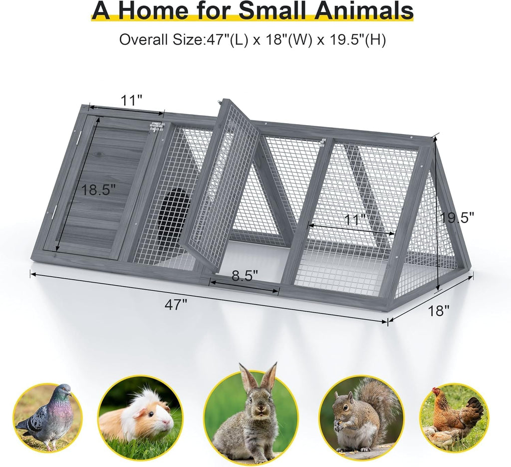 Wooden A-Frame Rabbit Hutch with Chicken Run O273