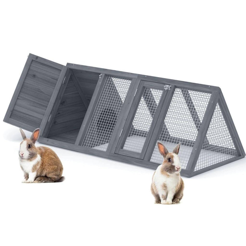 Wooden A-Frame Rabbit Hutch with Chicken Run O273