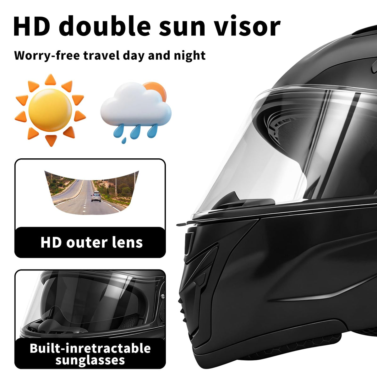 DOT Certified Flip-Up Dual Visor Bluetooth Modular Motorcycle Helmet D260