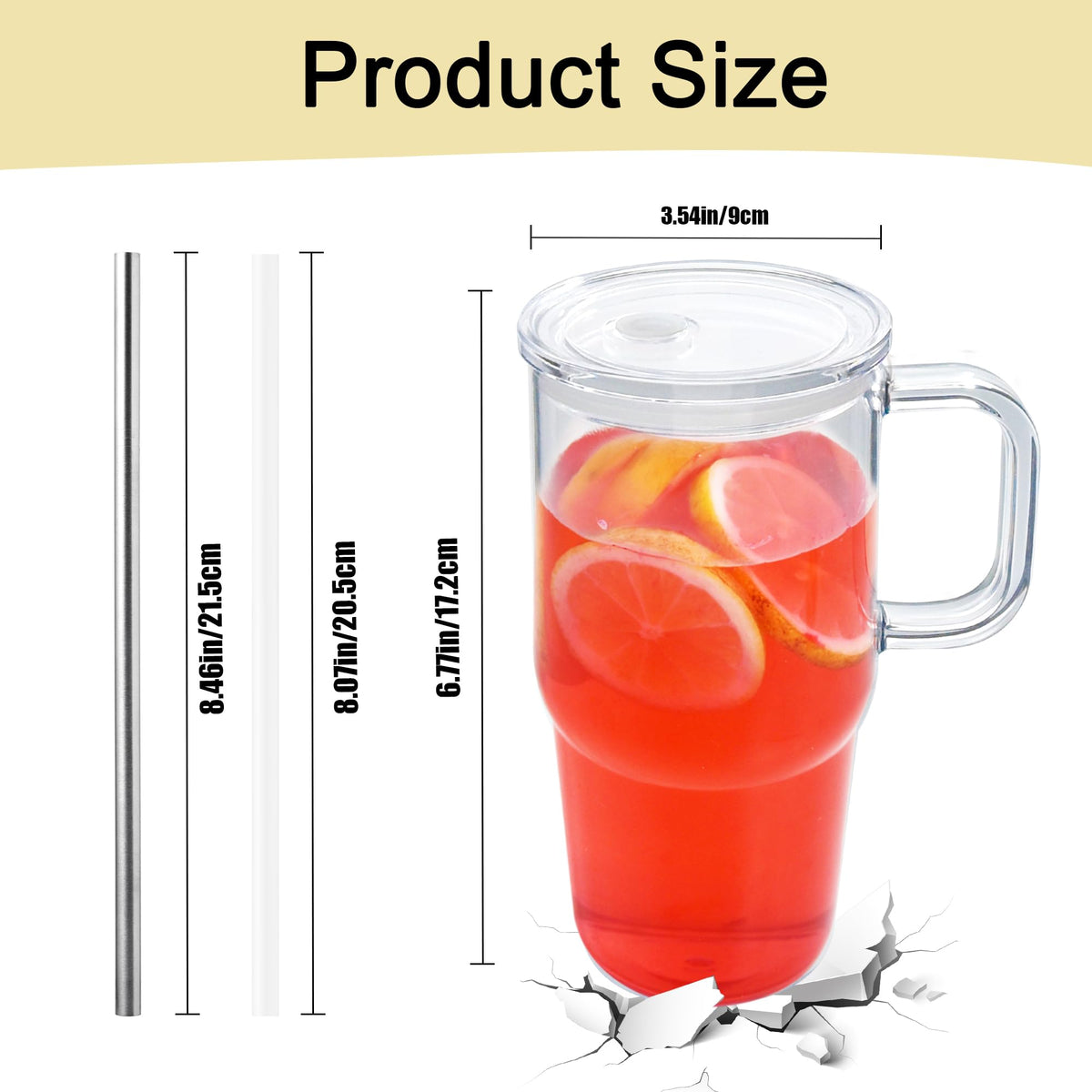 20oz 2Pack Clear Plastic Tumbler with Handle Lid and Straw Y291074