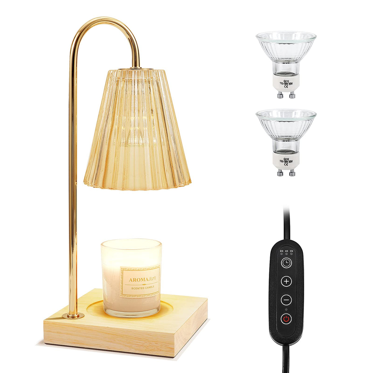Dimmable Candle Warmer Lamp with Timer Wood Base W846093