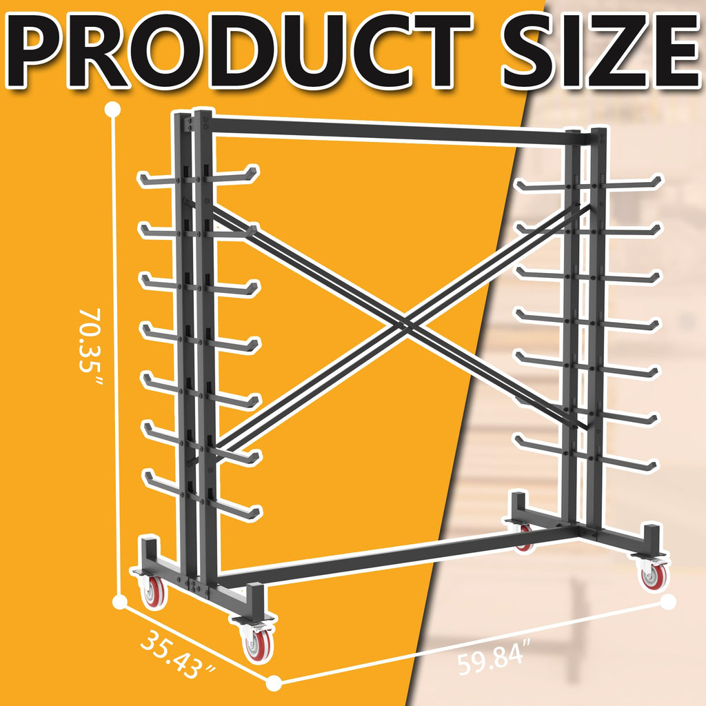 Heavy-Duty 2000LBS 7-Tier Rolling Lumber Storage Rack Z6623