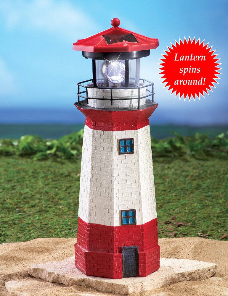 15" Red Solar Lighthouse with Rotating LED M994