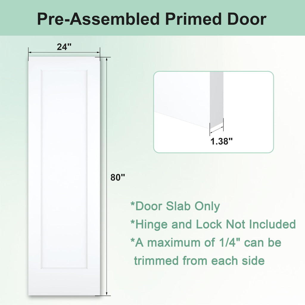 24"x80" 1-Panel Shaker Style White Primed Hollow Core Interior Door Slab H124381